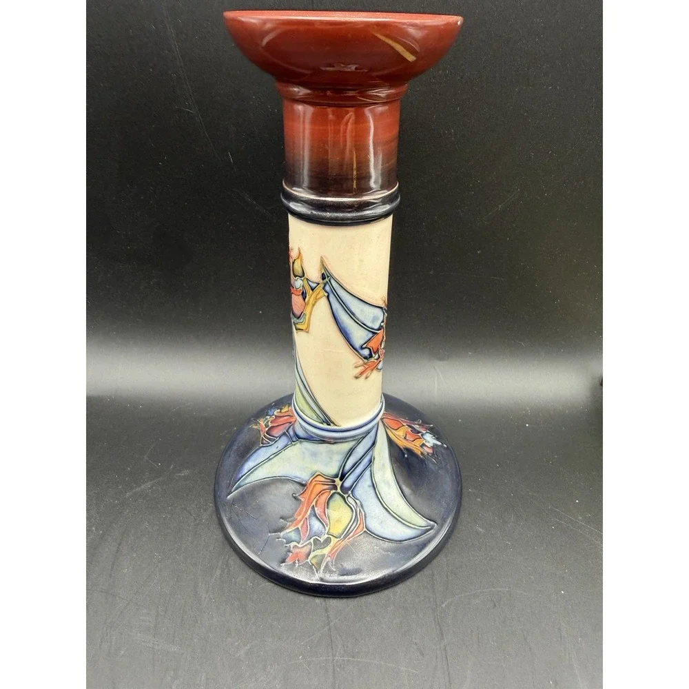 Vintage 1994 Moorcroft Sally Tuffin Red Tulip Candlestick 8 Inch England